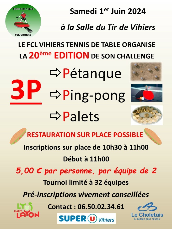 3 P ( Pétanque, Ping-Pong, Palet )